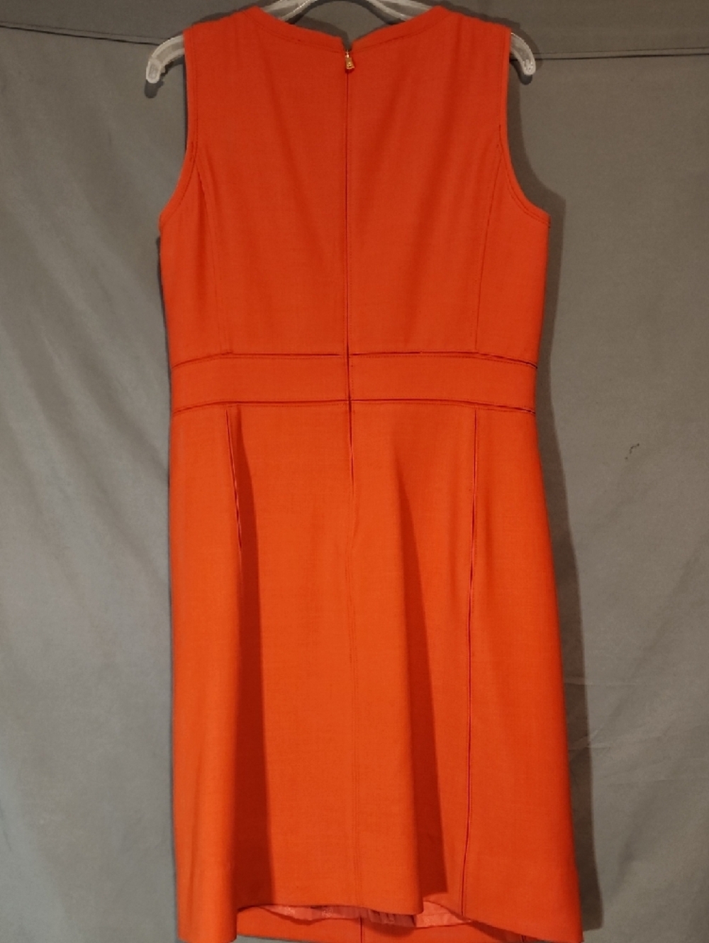 Tory Burch Orange Sleeveless Midi Sheath Dress with Gold Zippers - Picture 3 of 9